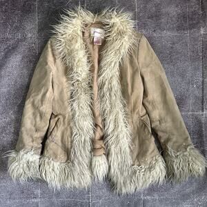 Women's Vintage Y2K Xhilaration Brown Suede Faux Fur Penny Lane Coat Jacket Sz M